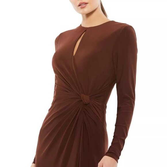 NWT Mac Duggal Long Sleeve Keyhole Draped Gown Chocolate 0 #8294 - Picture 2 of 8